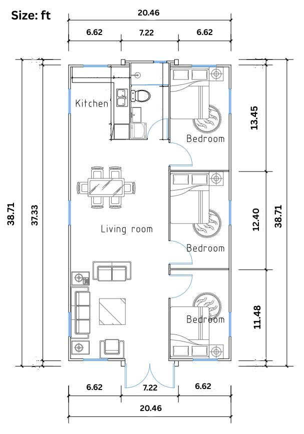 B6 Modern Prefab Home With 3 Bedrooms (800 sq ft) - Image 6
