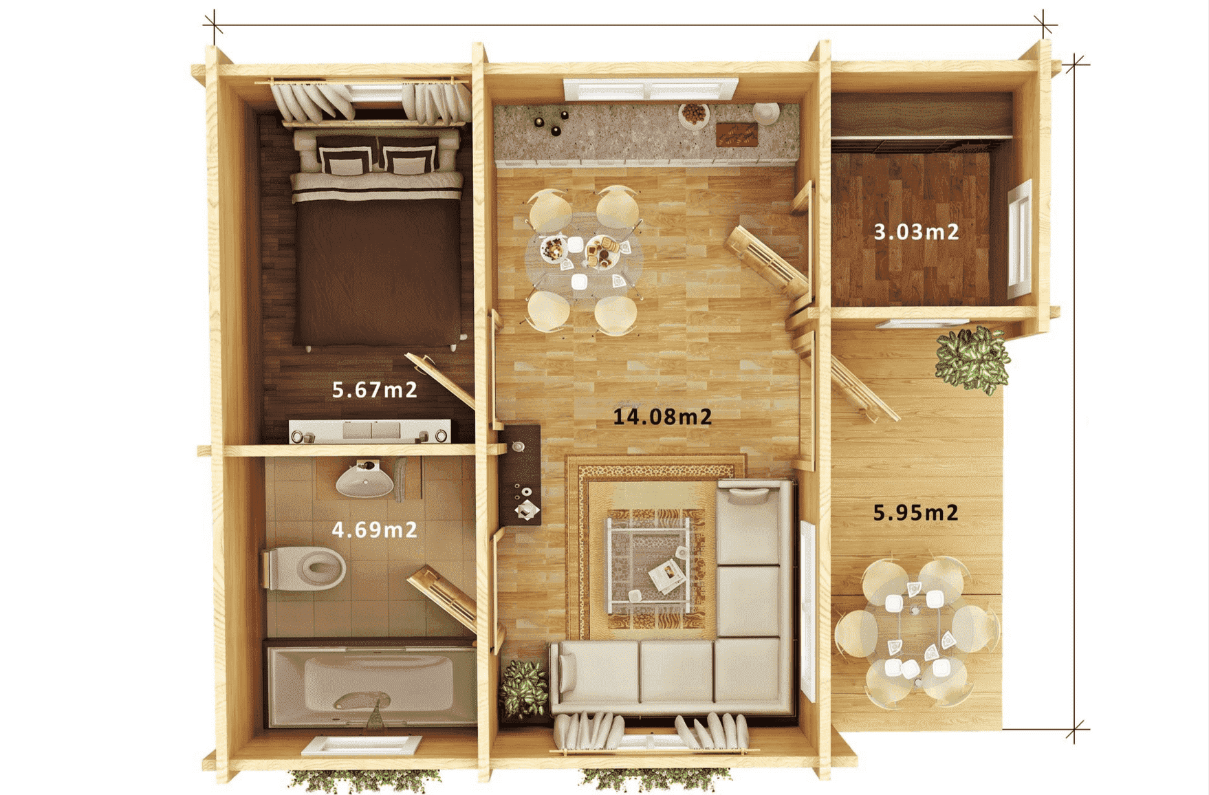 FST-450 Tiny Wood House Kit With Bedroom, Bathroom & Kitchen (400sqft) - Image 2